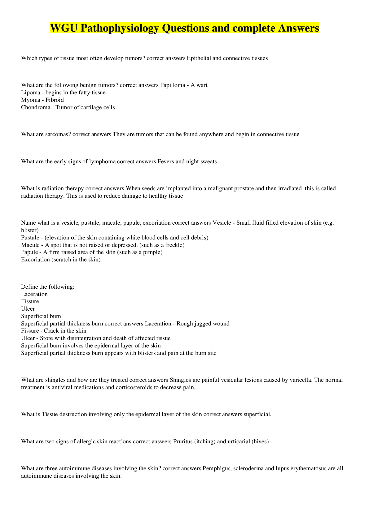 Preview image for WGU Pathophysiology Questions and complete Answers